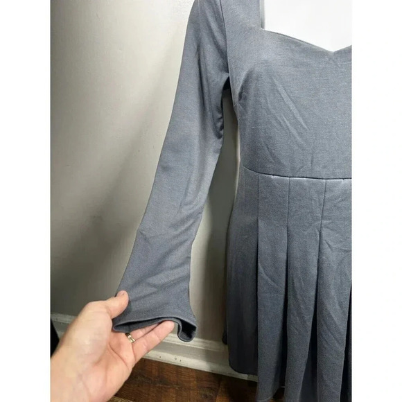 Altar’d State Size M Mini Fit Flare Dress Long Sleeve CUTOUT BACK Light Gray - Picture 2 of 11
